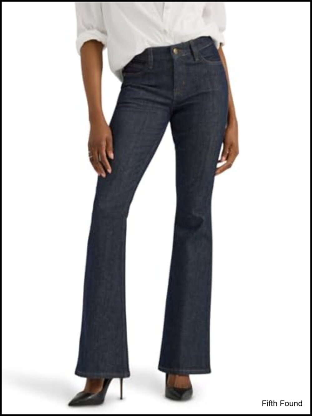 Mid Rise Flare Stretch Denim Jeans 5 Pocket Zip Fly Casual